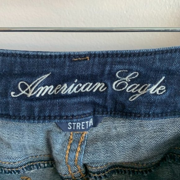 American Eagle Dark Wash Hipster Hand Cut Denim Shorts - Picture 3 of 7